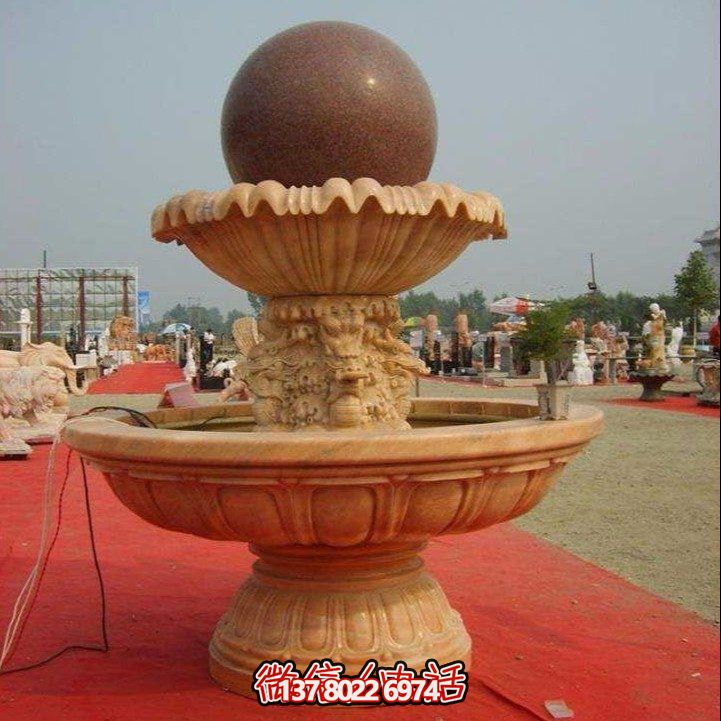 經(jīng)典中式風(fēng)水球，黃銹巖浮雕噴泉水