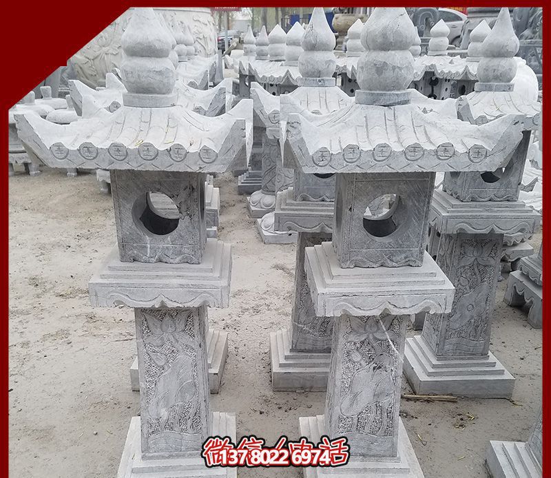 仿古石雕燈籠，裝飾戶外寺廟