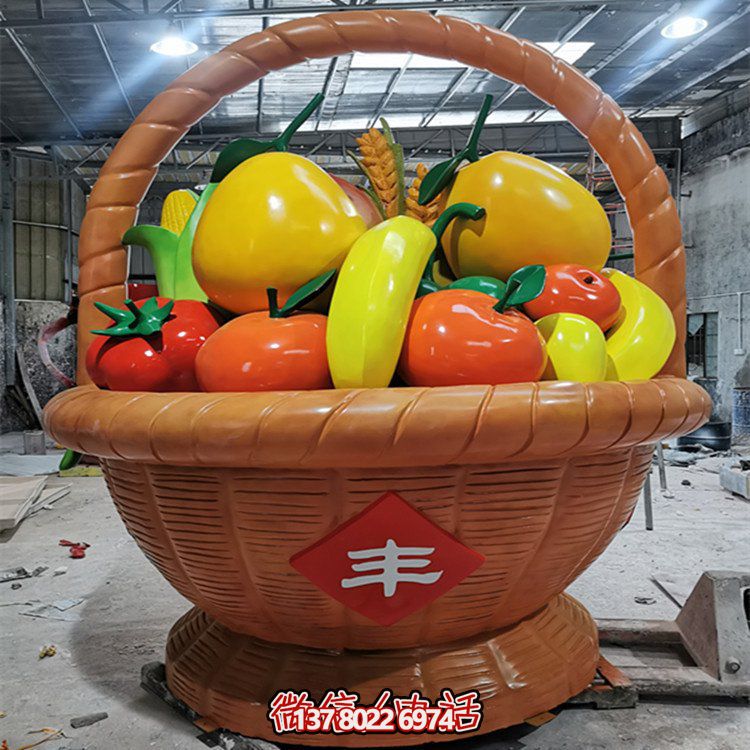 玻璃鋼制彩繪水果籃，專為戶外采摘量身打造的擺件